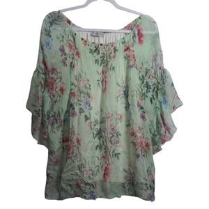 Angela Moda Mint Green Floral Silk CottageCore Prairie Flutter Sleeve Size M